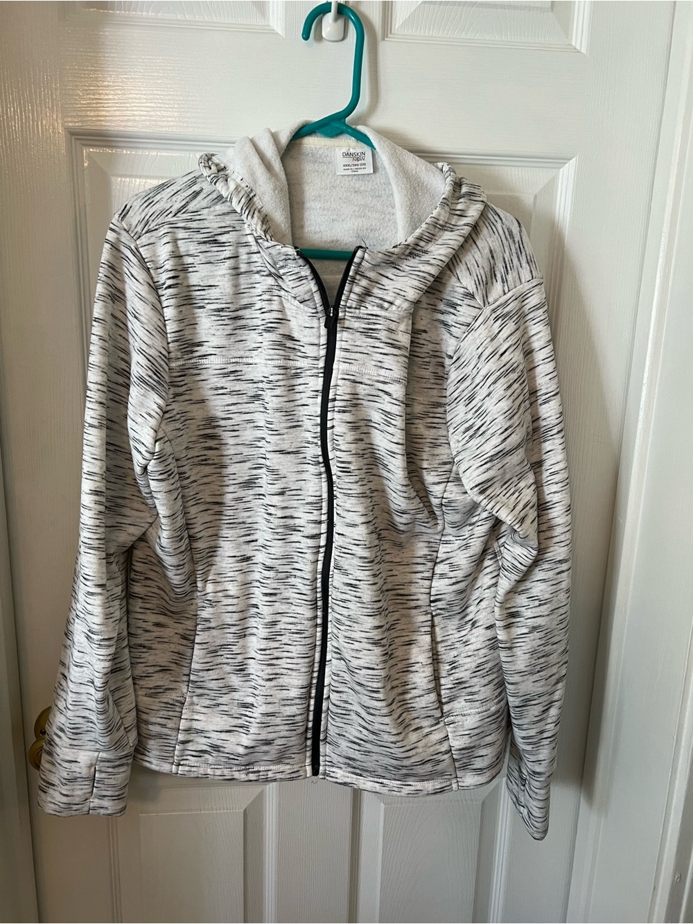 Danskin Heathered White & Black Zip-Up Hoodie Jacket